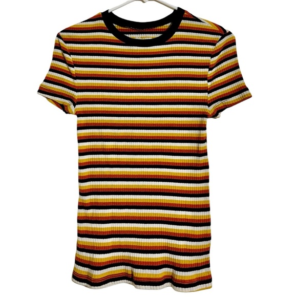 No Boundaries Tops - No Boundaries Crewneck Striped and Fitted Short Sleeve Top